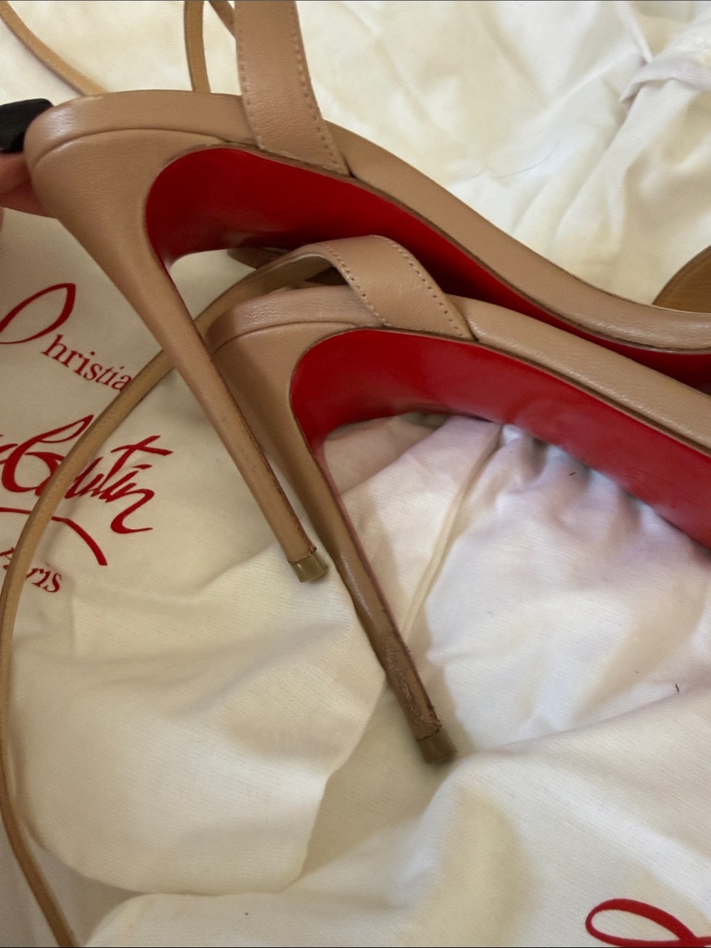 Christian Louboutin Nude/Taupe Strappy Open-Toe Leather Heels - Picture 4 of 6